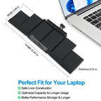A1417 replacement laptop battery 11.4V 102.4Wh 8980mAh, dimensions Width 3.94in Length 12.87in Thickness 0.31in