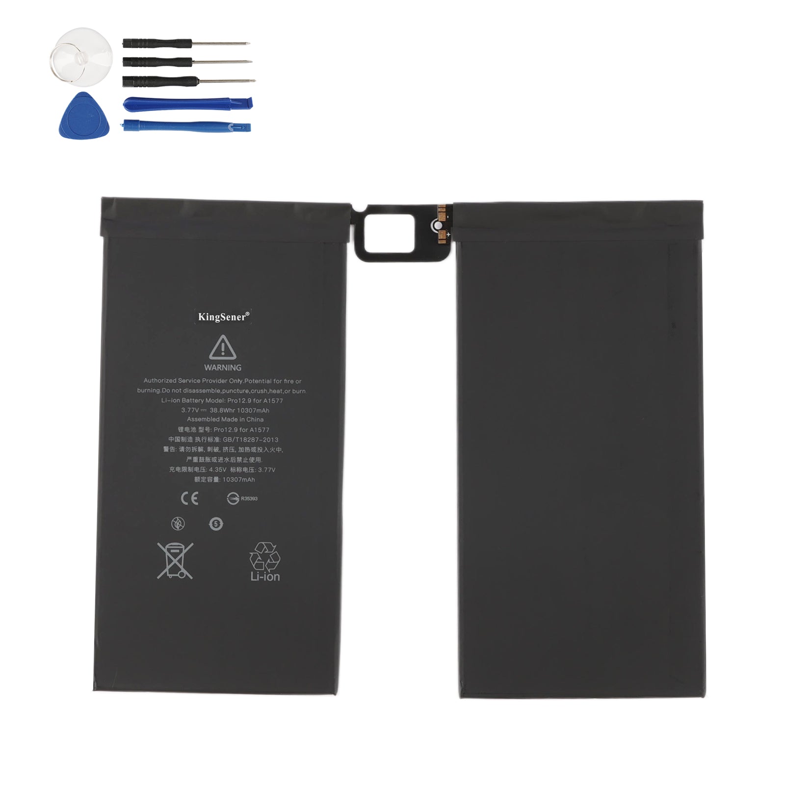 A1577 iPad Pro 12.9 replacement battery comes with complete DIY toolkit including suction cup, screwdrivers and pry tools