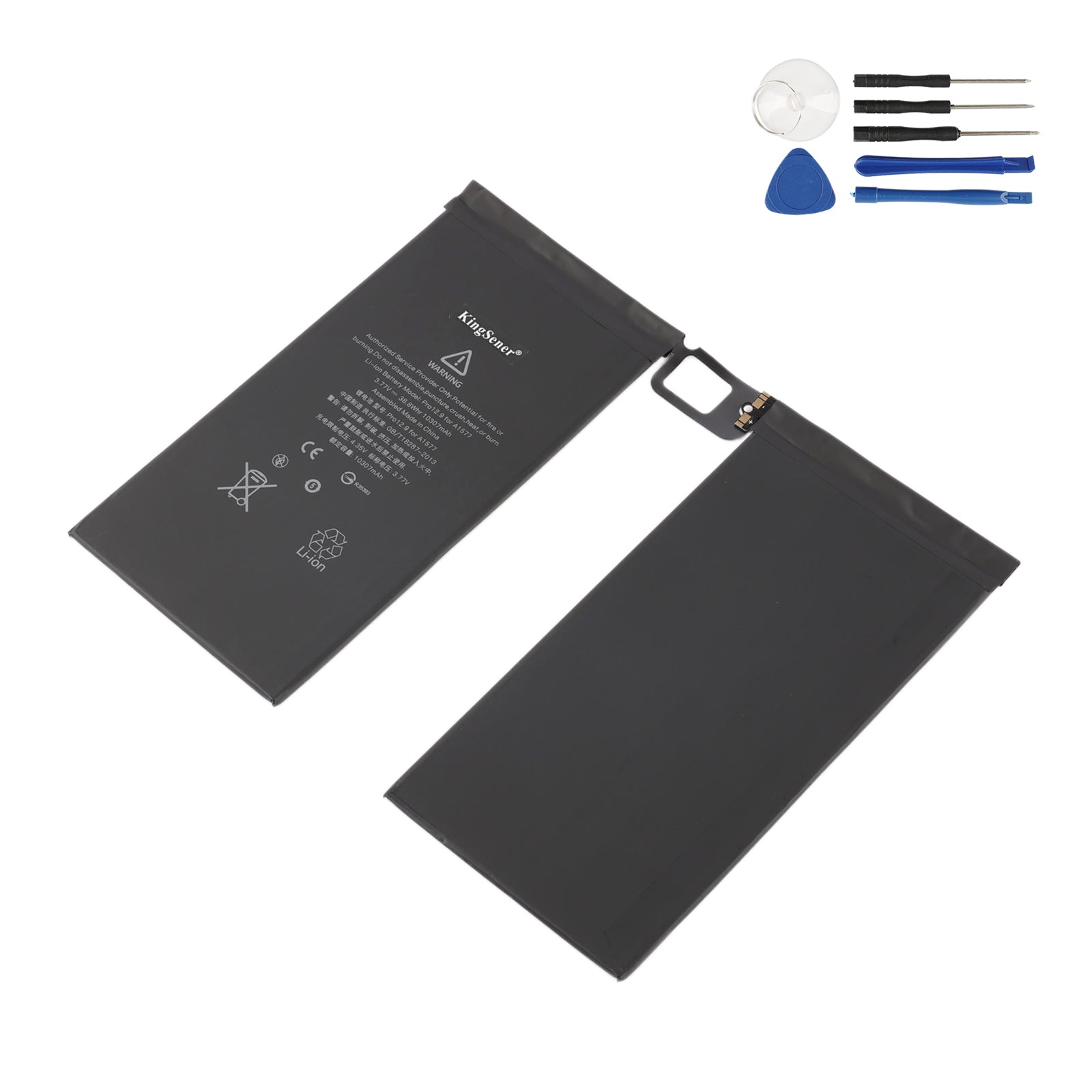 A1577 iPad Pro 12.9 replacement battery comes with complete DIY toolkit including suction cup, screwdrivers and pry tools