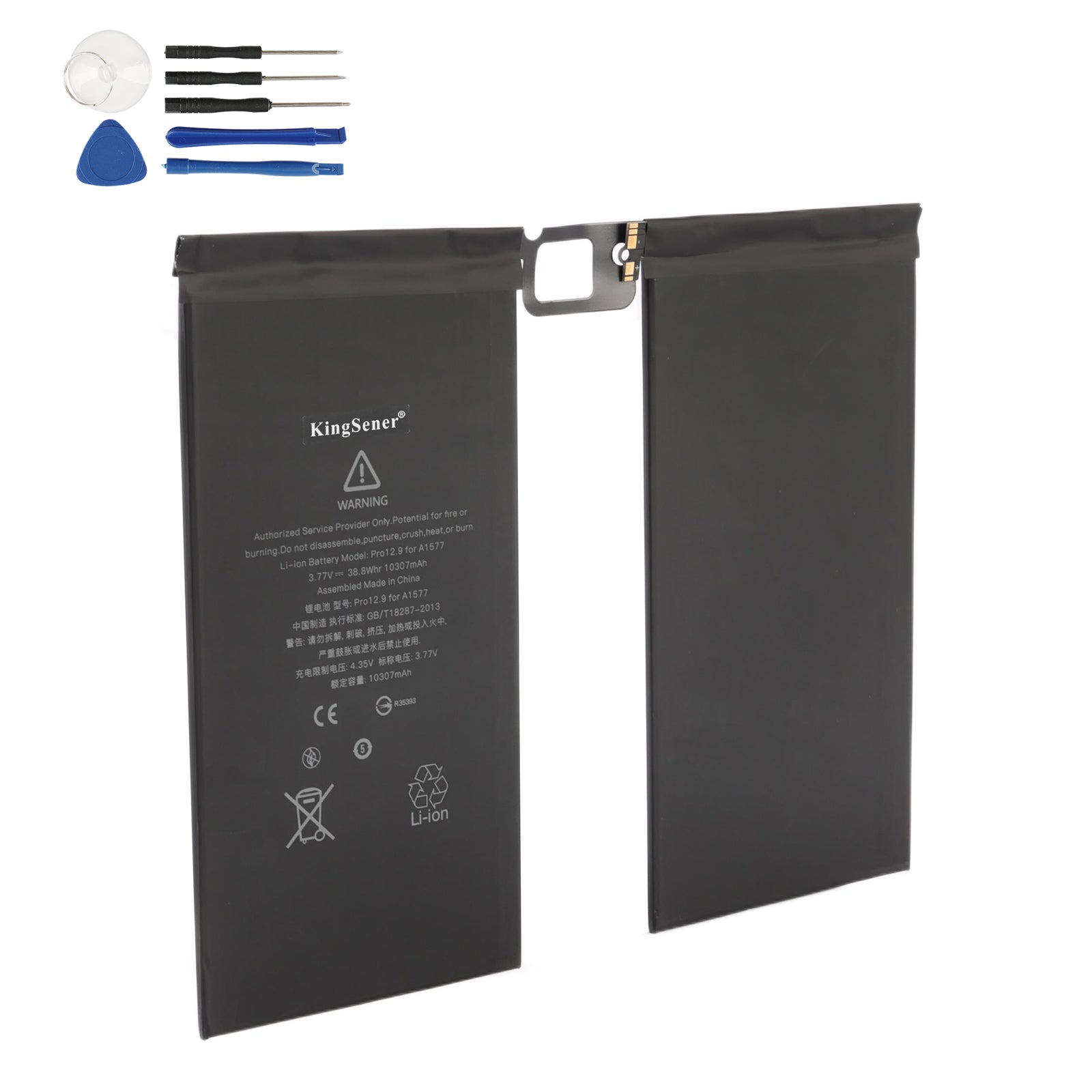 A1577 iPad Pro 12.9 replacement battery comes with complete DIY toolkit including suction cup, screwdrivers and pry tools