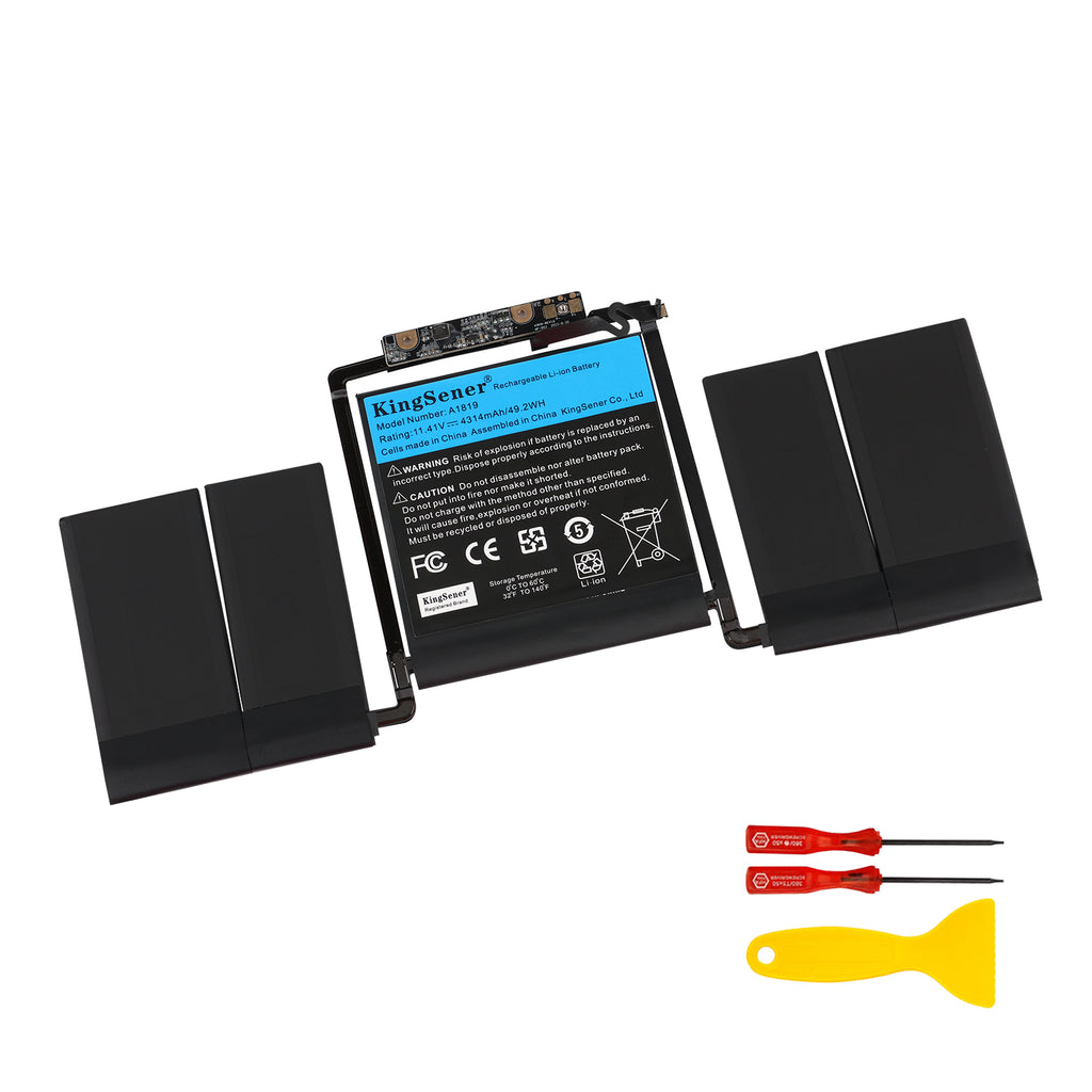 A1819 Li-ion battery 4314mAh 49.2Wh for MacBook Pro 13 Touch Bar A1706 MNQF2LL/A MPXX2LL/A, front view showing label and PCB