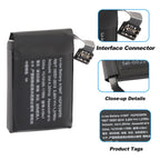 A1847 Apple Watch Series 3 battery showing interface connector label details and specifications