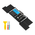 A1953 battery for MacBook Pro 15 A1990 Mid 2018 2019, 11.4V 7336mAh 83.6Wh Li-polymer, angled view with flex cable and tool kit