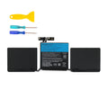 A2171 replacement battery for Apple MacBook Pro 13, 11.4V 58.2Wh Li-ion, label front view with installation screwdrivers