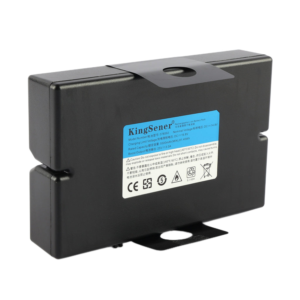078592 battery 14.8V 5500mAh 81.4Wh for Bose S1 Pro Speaker System, vertical side view showing connector end and safety label