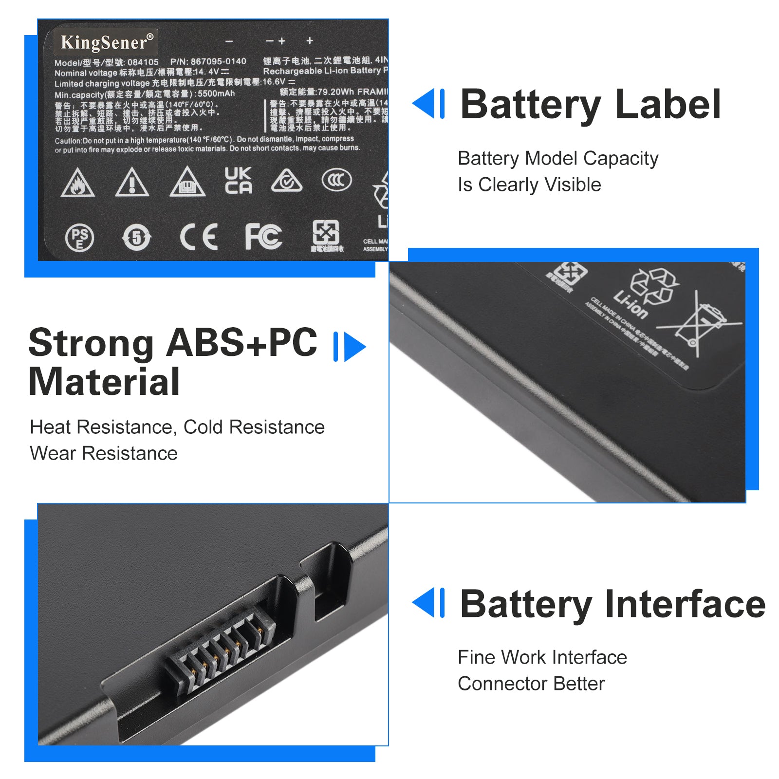 084105 Battery Build Quality Details - ABS+PC Material, Clear Label, Li-ion Interface Connector, 14.4V 5500mAh 8-Cell for Bose S1 Pro+ Speaker