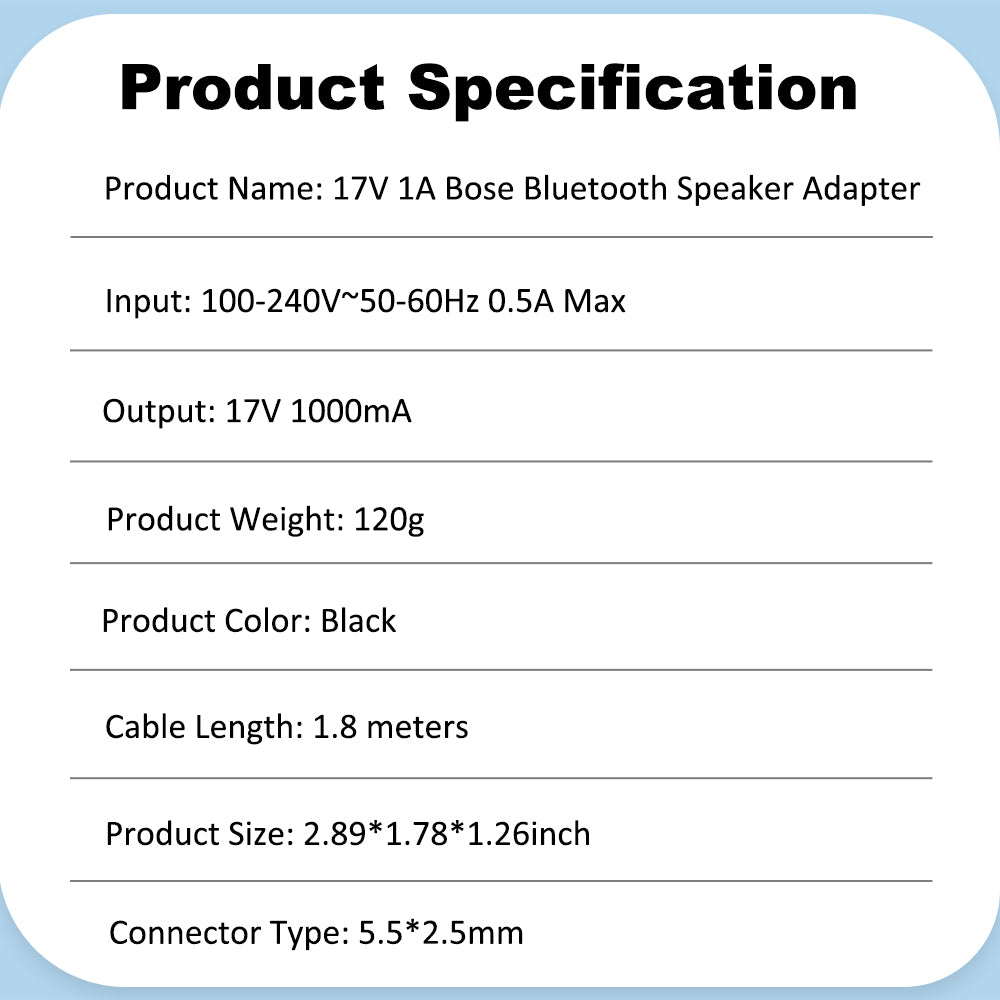 BOSE-17V-1A-5.5X2.5mm-Battery-Charge