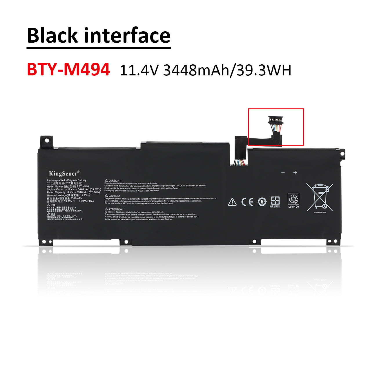 KingSener BTY-M494 3ICP5/71/74 Laptop Battery For MSI Modern 15 H C13M  B13M  Modern 14 C11M 39.3WH