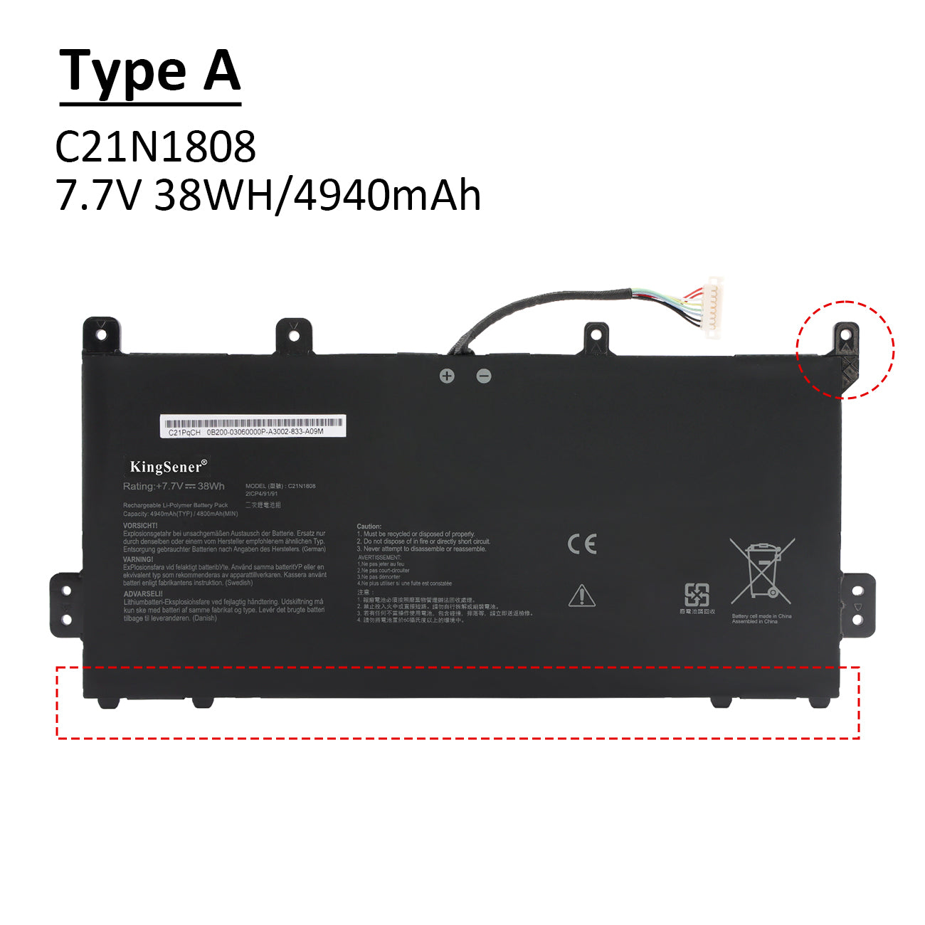 C21N1808 38Wh Battery for Asus Chromebook C423NA C523NA 7.7V