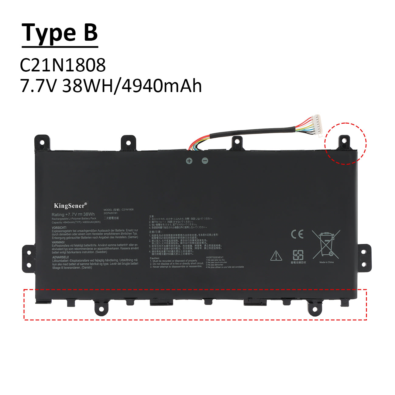 C21N1808 38Wh Battery for Asus Chromebook C423NA C523NA 7.7V