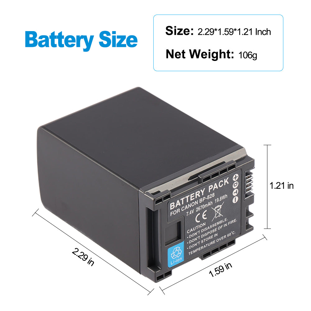 BP-828 Battery for Canon VIXIA HF G70 HF G60 HF G50 XA60 XA65 XA70