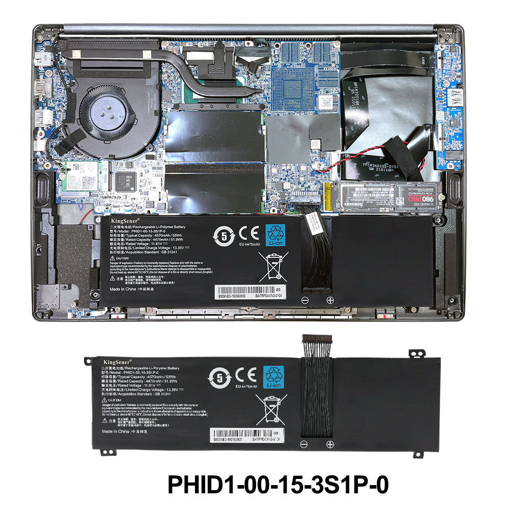 Clevo PHID1-00-15-3S1P-0 replacement Li-Polymer laptop battery 11.61V 53Wh installation inside Clevo gaming notebook