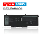 07KRV Type A battery 15.2V 58Wh 4-cell extended capacity option, KingSener standard Li-ion with complete safety certification marks
