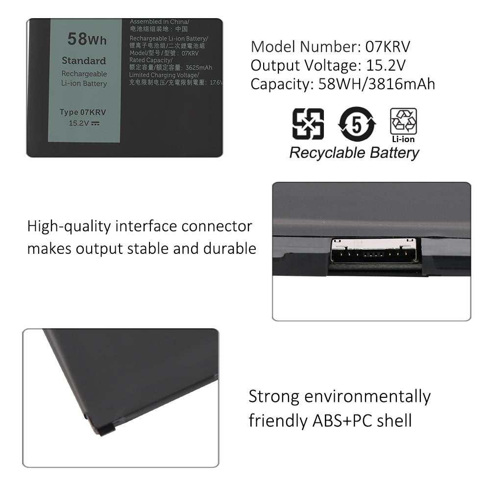 KingSener 07KRV 筆記型電腦電池，適用於戴爾 Latitude 5430 5530 5330 7530 7430 7330 Precision 3570 P104F005 P104F006 P137G004 P137G005
