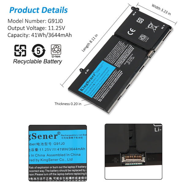 G91J0 Battery 41Wh 11.25V for Dell Inspiron 13 14 15 16, 3420 3425 5415 G91J0 Battery 41Wh 11.25V for Dell Inspiron 13 14 15 16, 3420 3425 5415