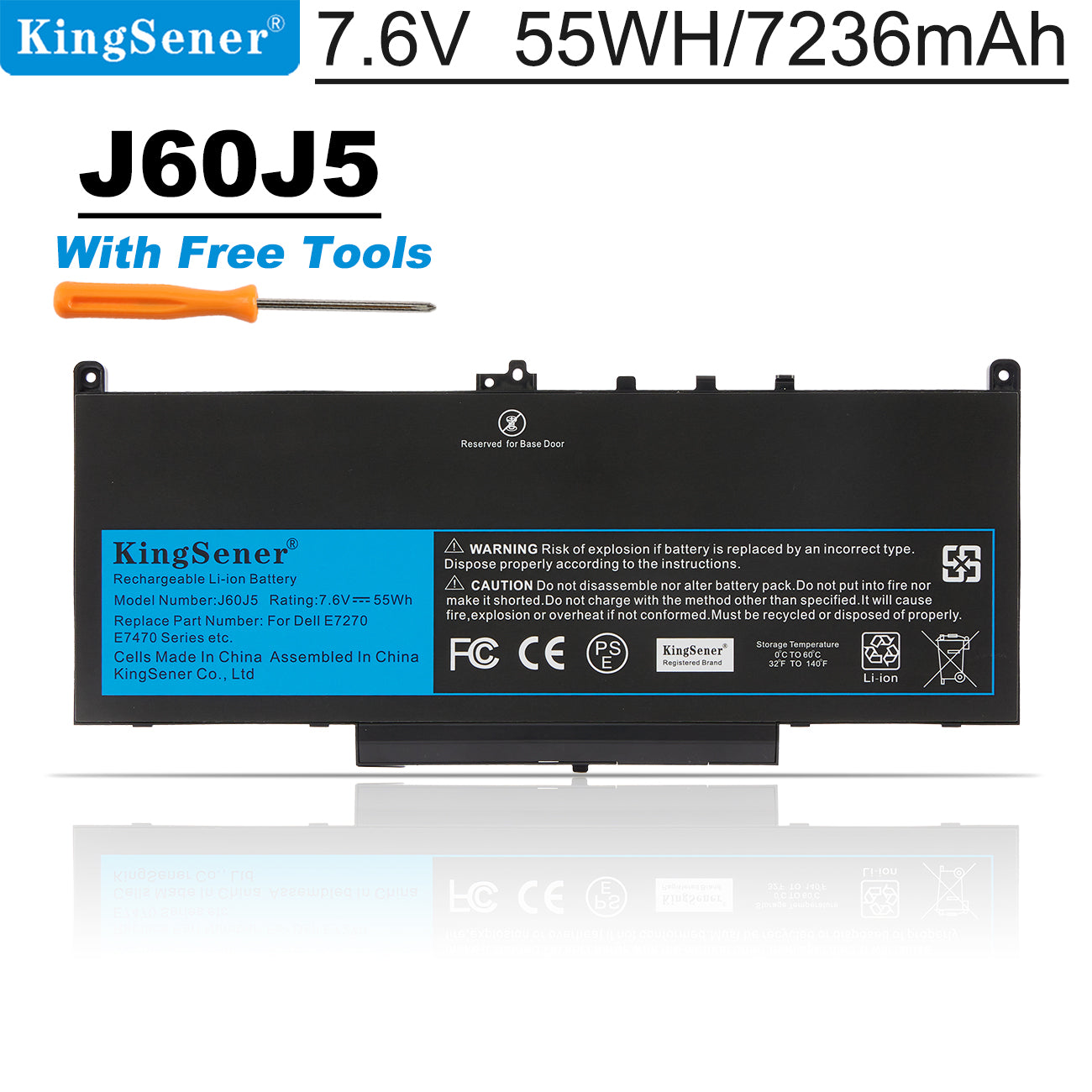 KingSener J60J5 55WH Laptop Battery For Dell Latitude E7270 E7470 J60J5 R1V85 MC34Y 242WD 7.6V 55Wh