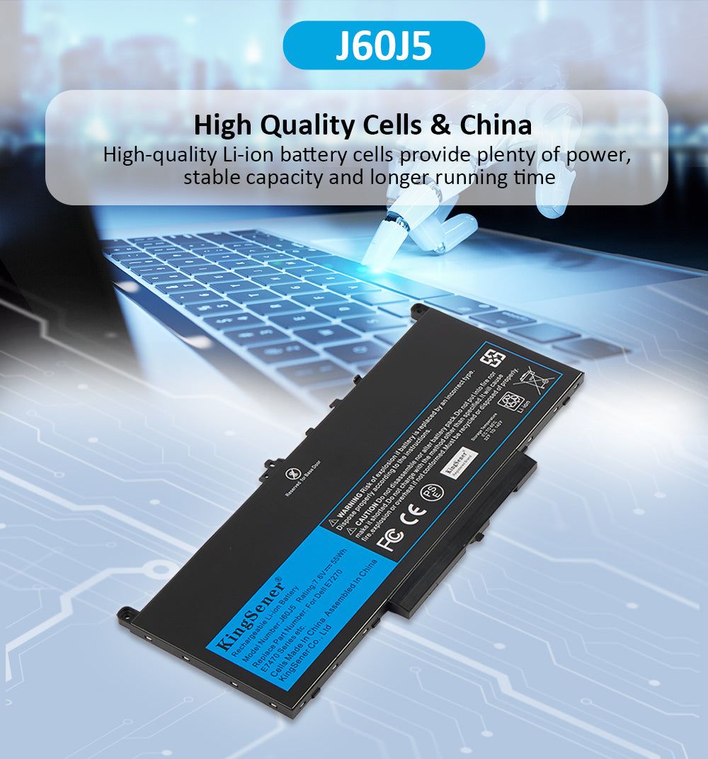 Bateria de substituição KingSener Brand J60J5 55WH 7,6V para laptop Dell Latitude E7270 E7470 J60J5 R1V85 MC34Y 242WD