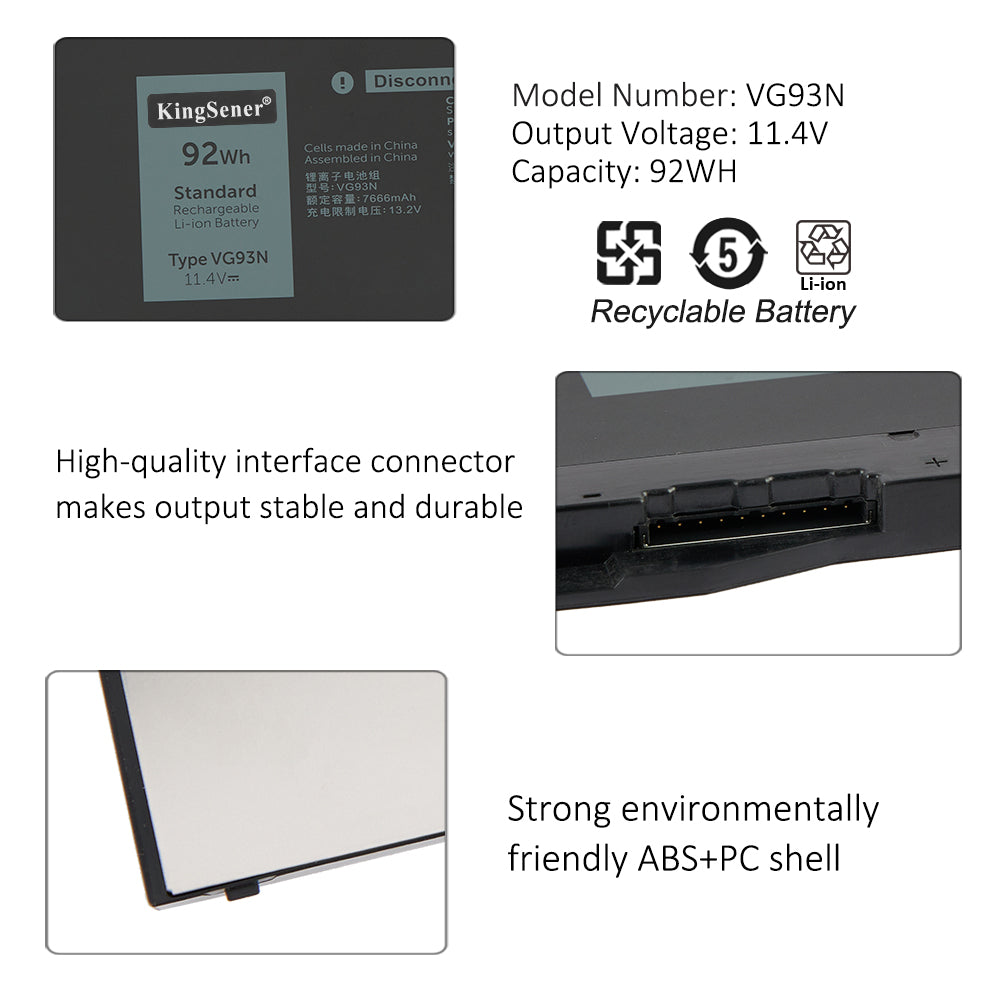 Kingsener VG93N 92WH 筆記本電池適用於戴爾 Precision 15 3520 3530 適用於戴爾 Latitude 5591 5495 5590 5580 5490 5480