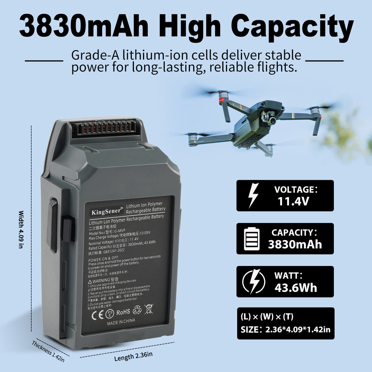 High-capacity 3830mAh G-MVP intelligent flight battery 11.4V 43.6Wh for DJI Mavic Pro drone