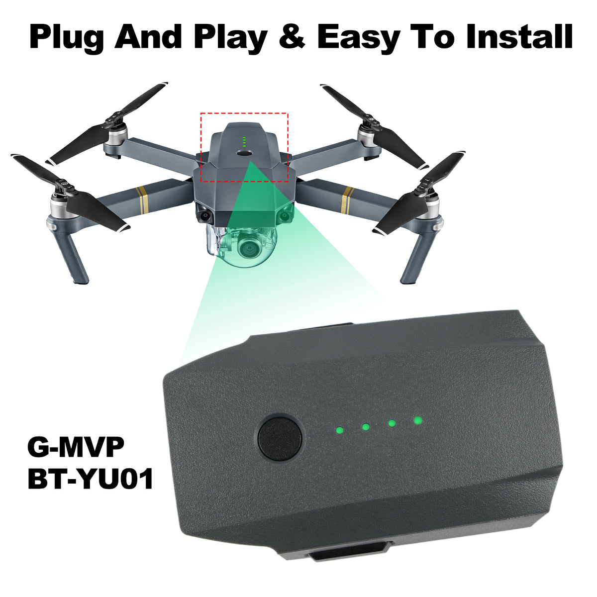 Plug-and-play G-MVP BT-YU01 flight battery, easy drop-in installation for DJI Mavic Pro