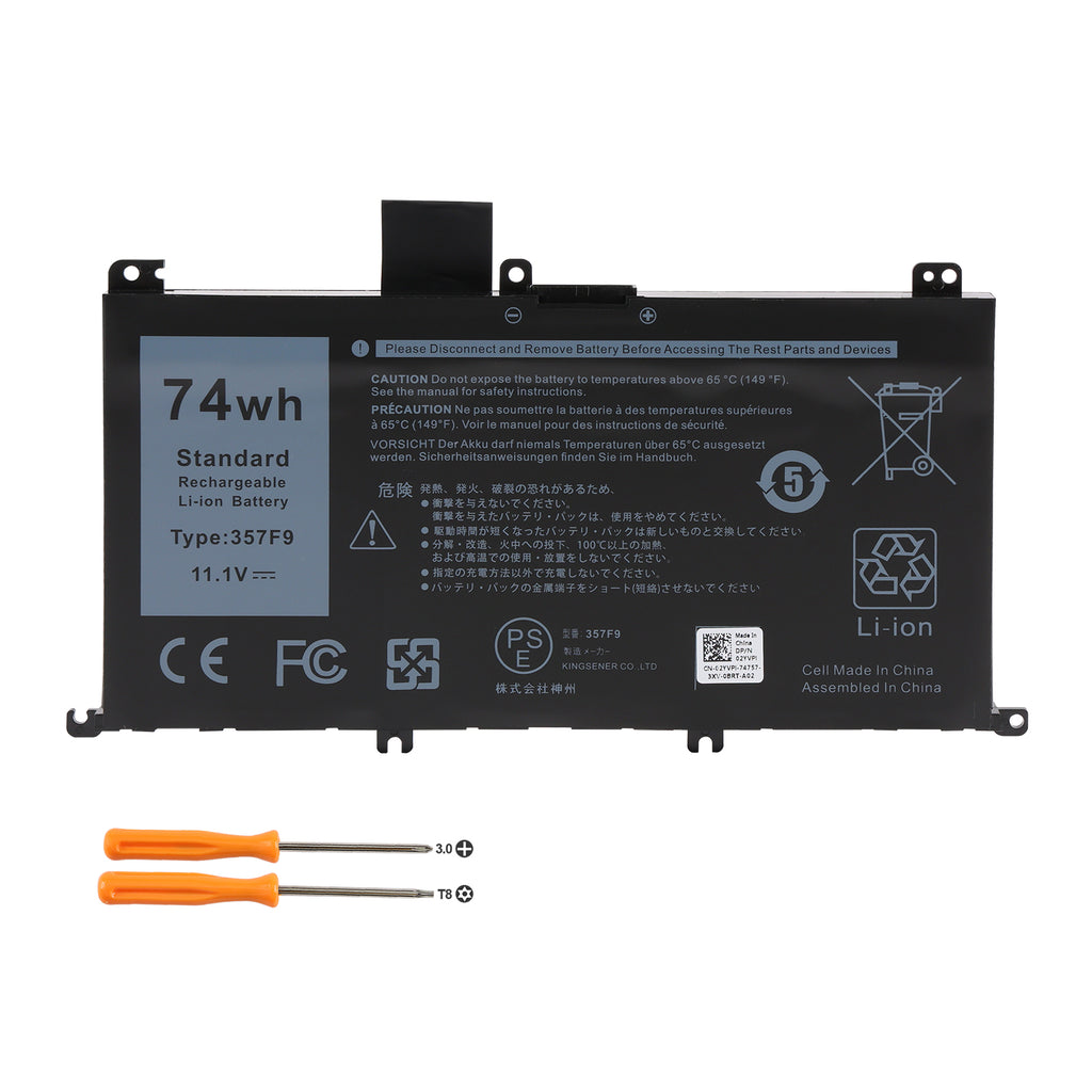 357F9 replacement laptop battery 74Wh 11.1V Li-ion CE FC PSE certified for Alienware laptop