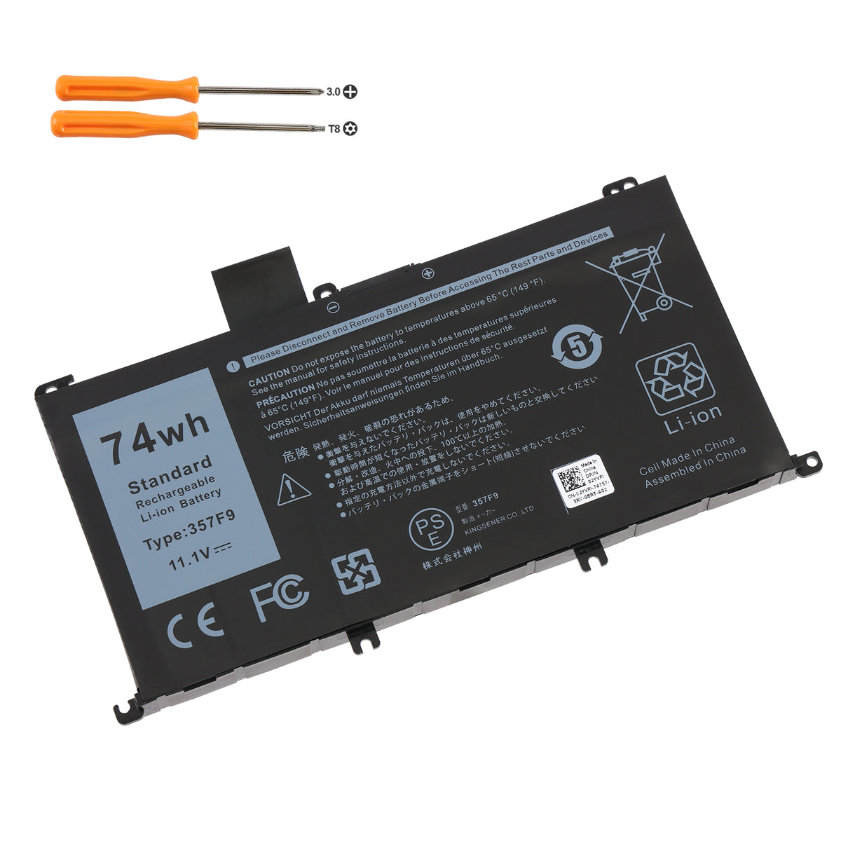 357F9 replacement laptop battery 74Wh 11.1V Li-ion CE FC PSE certified for Alienware laptop