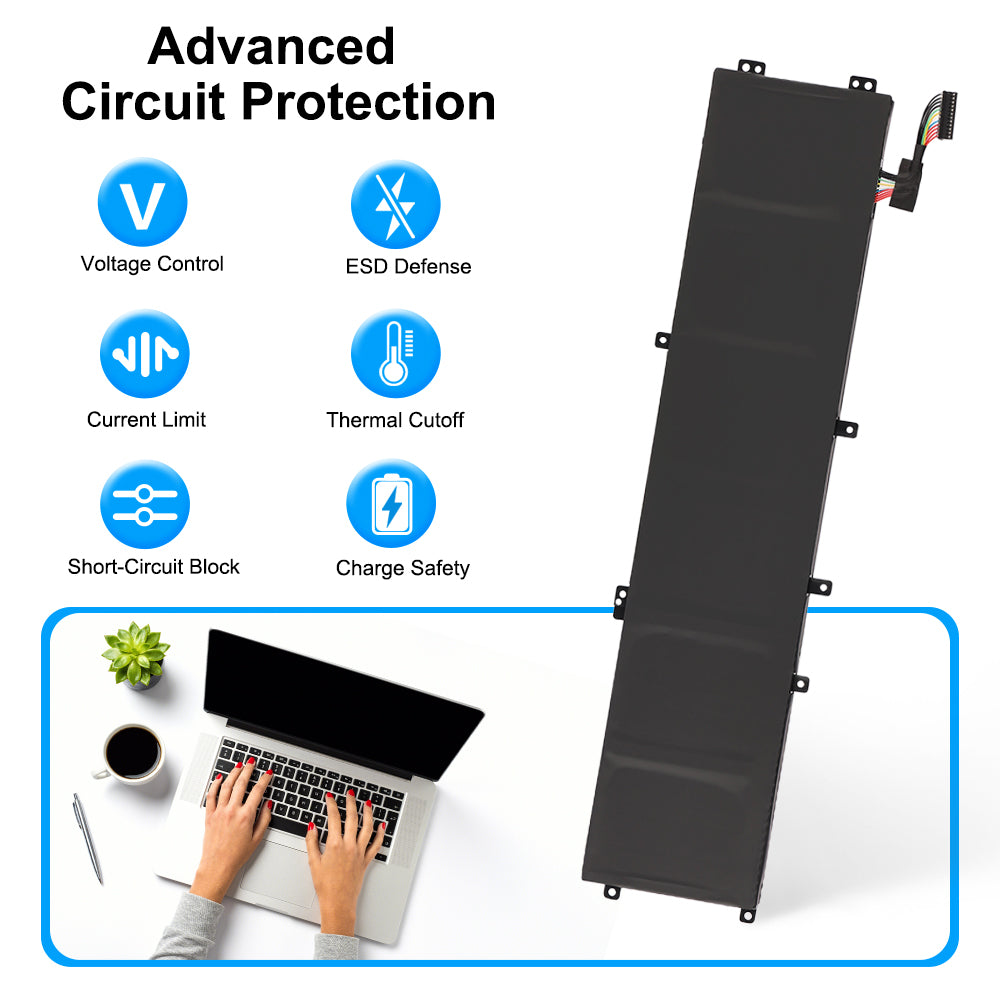4GVGH battery with advanced circuit protection: voltage control ESD defense current limit thermal cutoff short-circuit block charge safety for Dell XPS 15