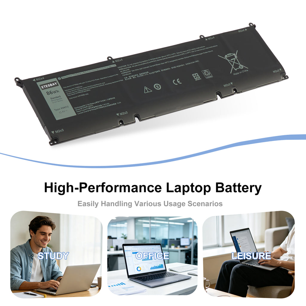 69KF2 replacement laptop battery 86Wh 11.4V for Dell XPS 15 9500 Alienware M15 M17 high performance for study office leisure use