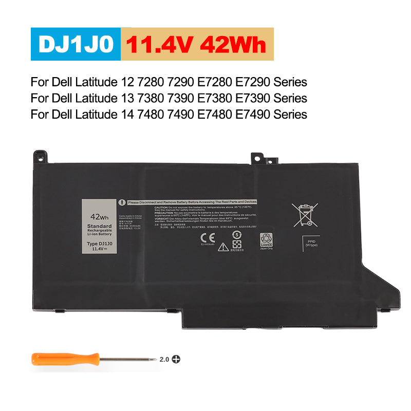 DJ1J0 Battery for Dell Latitude 7280 7380 7480 7490 | 42Wh