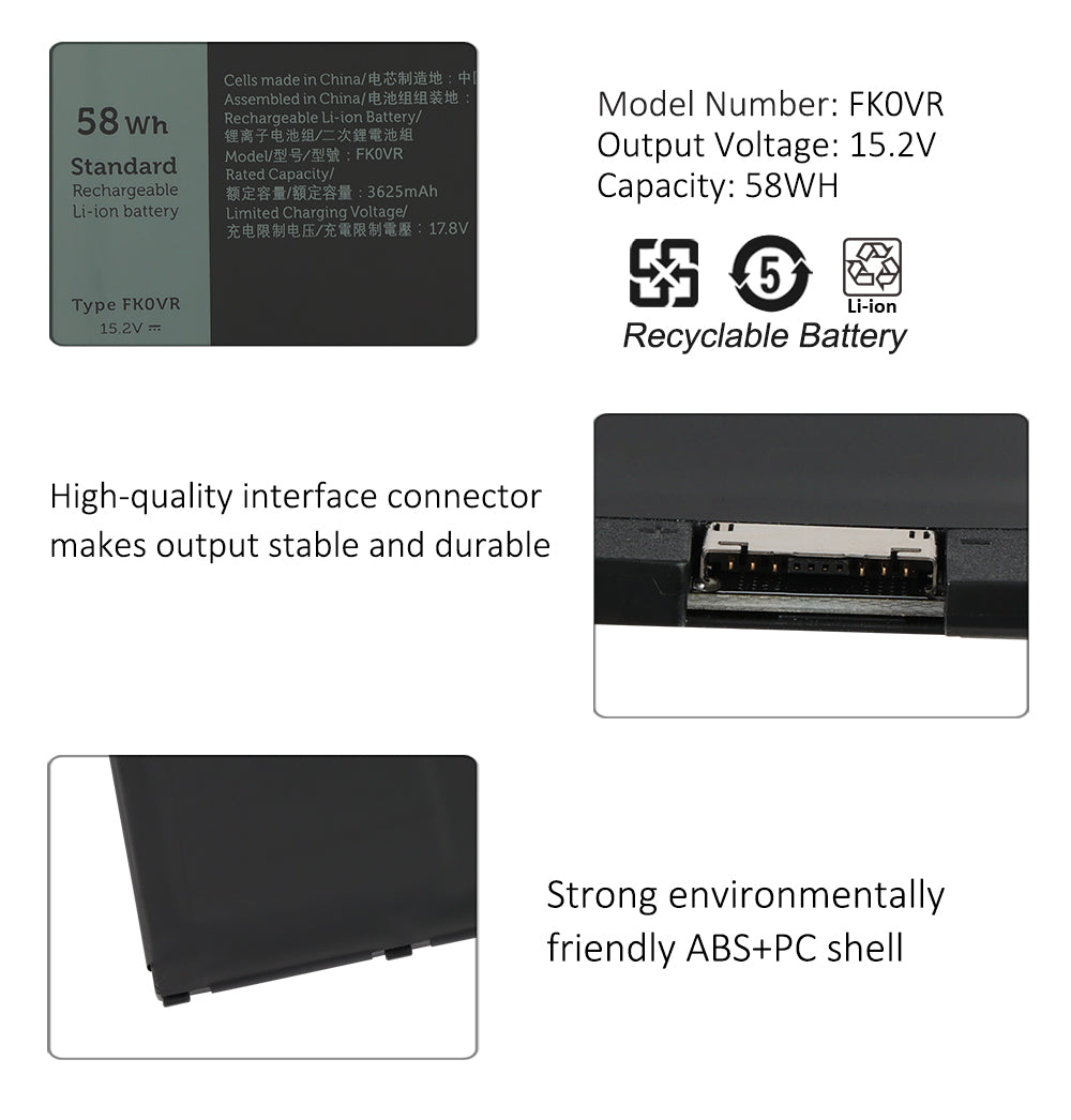 FK0VR battery premium connector interface and ABS+PC durable casing, 3625mAh high-density Li-ion cells for stable power delivery