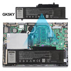 DELL GK5KY battery installed inside laptop with single fan and green motherboard M2L2, exact fit