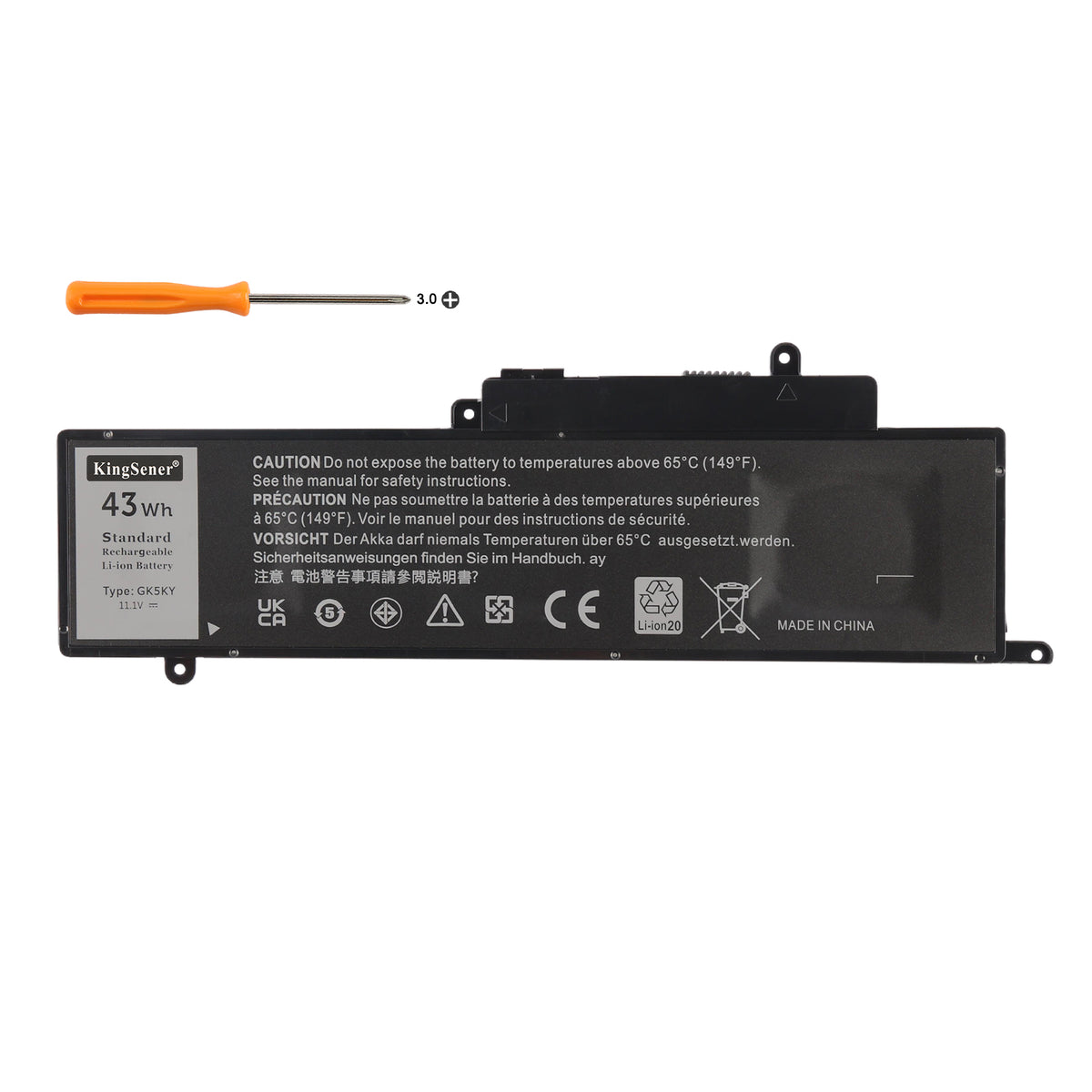 DELL GK5KY replacement laptop battery 11.1V 43Wh Li-ion with PH3 screwdriver