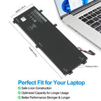 DELL H5H20 replacement laptop battery 11.4V 56Wh, dimensions 8.78x2.83x0.28in, safe Li-ion