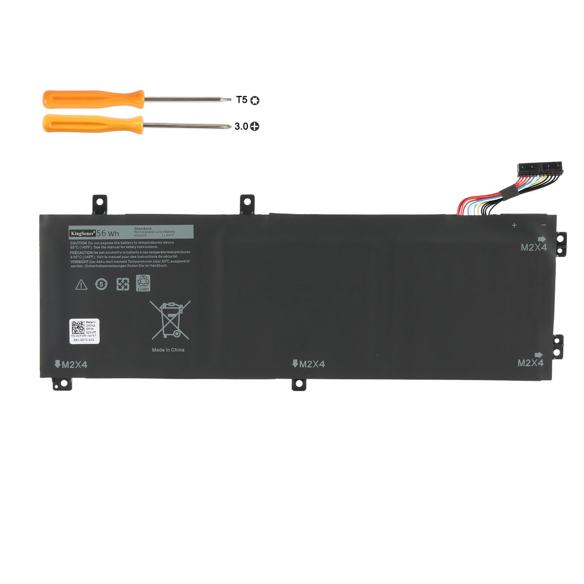 DELL H5H20 replacement laptop battery 11.4V 56Wh Li-ion with T5 and PH3 screwdrivers