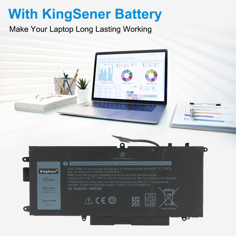 DELL XPS 15 laptop powered by KingSener K5XWW replacement battery 7.6V 60Wh for long-lasting working