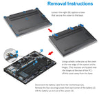 3-step DELL K5XWW battery replacement: remove 8 back cover screws, unplug connector, unscrew 4 screws