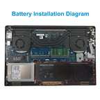 RRCGW 56Wh battery installed in Dell XPS 15 9550 with 2.5-inch SSD internal view with dual fans and motherboard, perfect chassis match