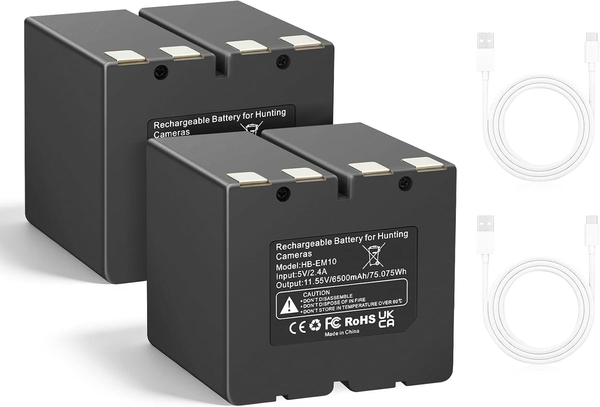 2 pcs HB-EM10 Replacement Battery For Stealth Cam 360 Max & Revolver Pro 6500mAh