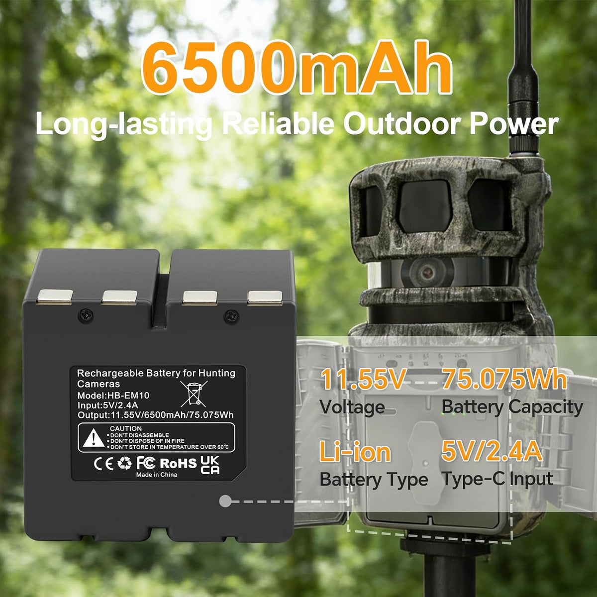 HB-EM10 Replacement Battery For Stealth Cam 360 Max & Revolver Pro 6500mAh