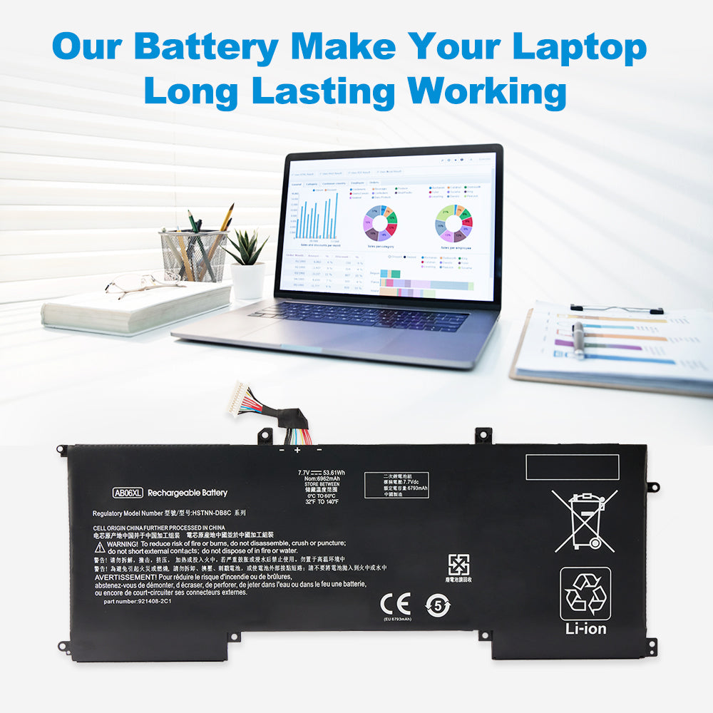 HP AB06XL replacement laptop battery 7.7V 53.61Wh 6962mAh, long-lasting working power office travel