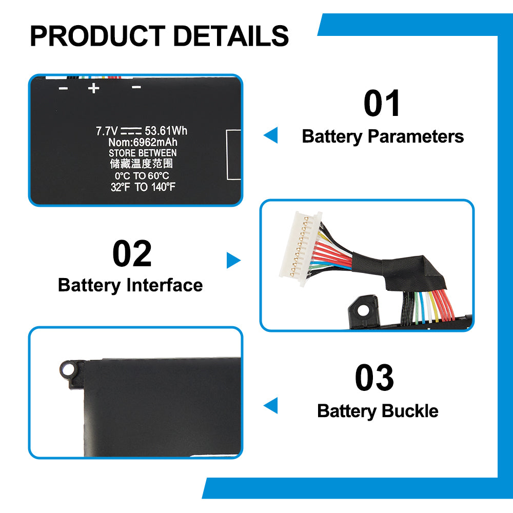 HP AB06XL replacement laptop battery 7.7V 53.61Wh 6962mAh, parameters interface connector and buckle detail