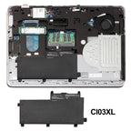 HP CI03XL replacement Li-ion laptop battery 11.4V 48Wh installation position inside HP laptop chassis
