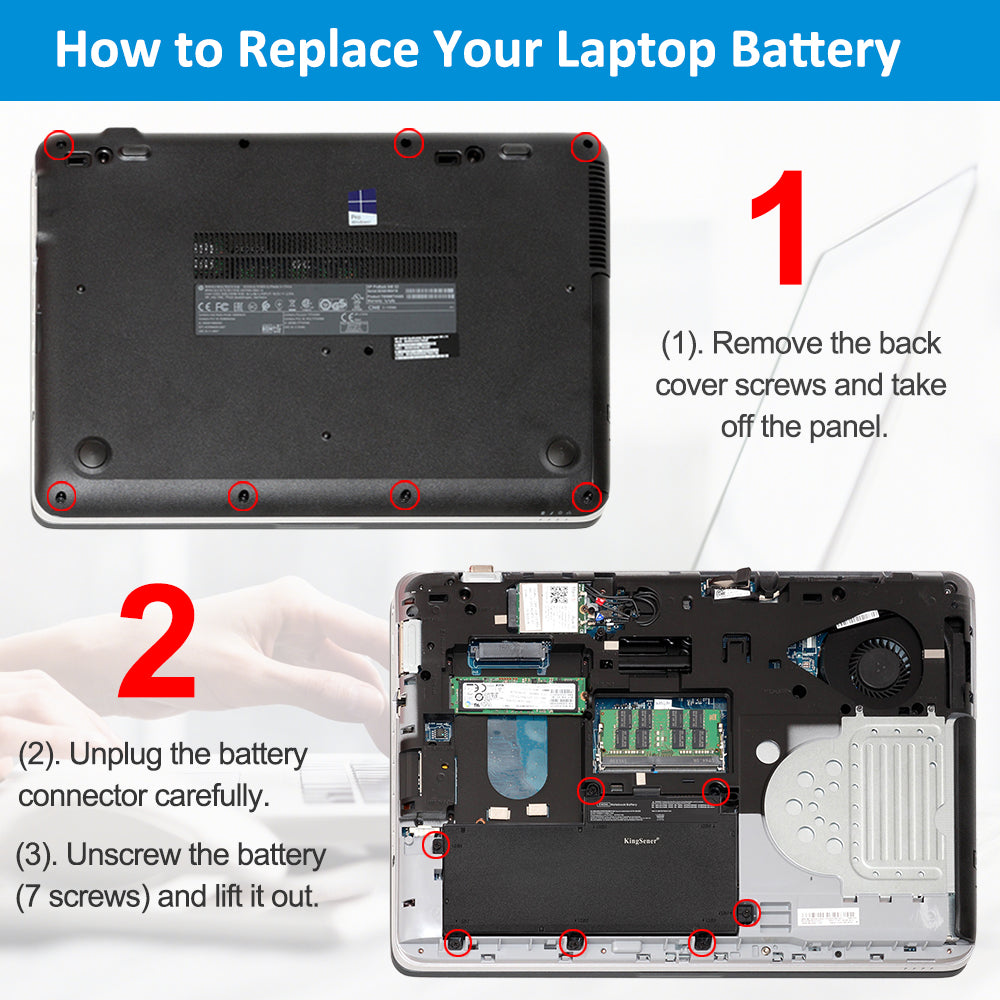 HP CI03XL replacement Li-ion laptop battery 11.4V 48Wh DIY 3-step replacement with 7-screw removal