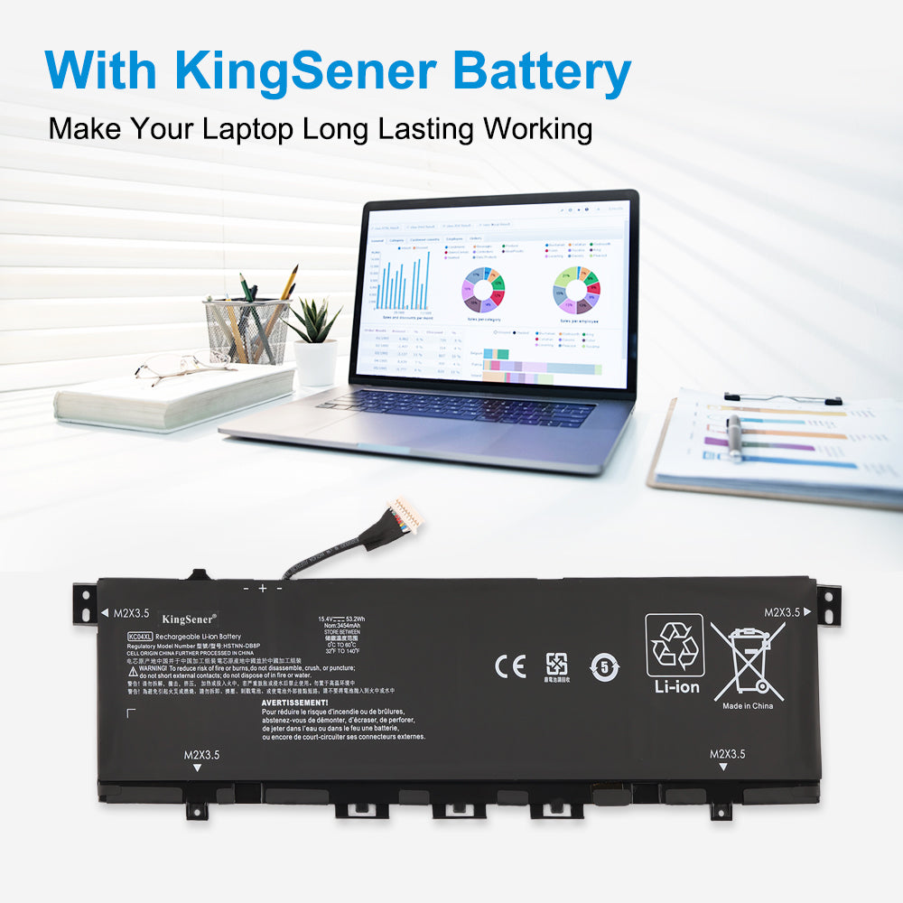 KC04XL 15.4V 53.2Wh 3454mAh Li-ion battery make HP Spectre laptop long lasting working, reliable office replacement with multi-language warning labels