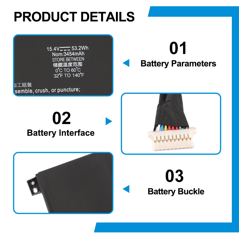 KC04XL product details: 15.4V 53.2Wh 3454mAh parameters, multi-pin interface connector, M2X3.5 mount design for HP Spectre Envy laptop