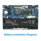 KC04XL 53.2Wh battery installed in HP Spectre ultrabook internal view with cooling fan and Intel motherboard, perfectly matching notebook chassis
