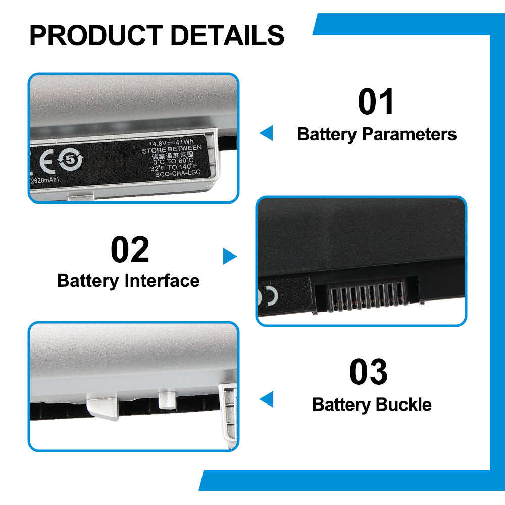 LA04 replacement battery details: 14.8V 41Wh 2620mAh with multi-pin connector and buckle