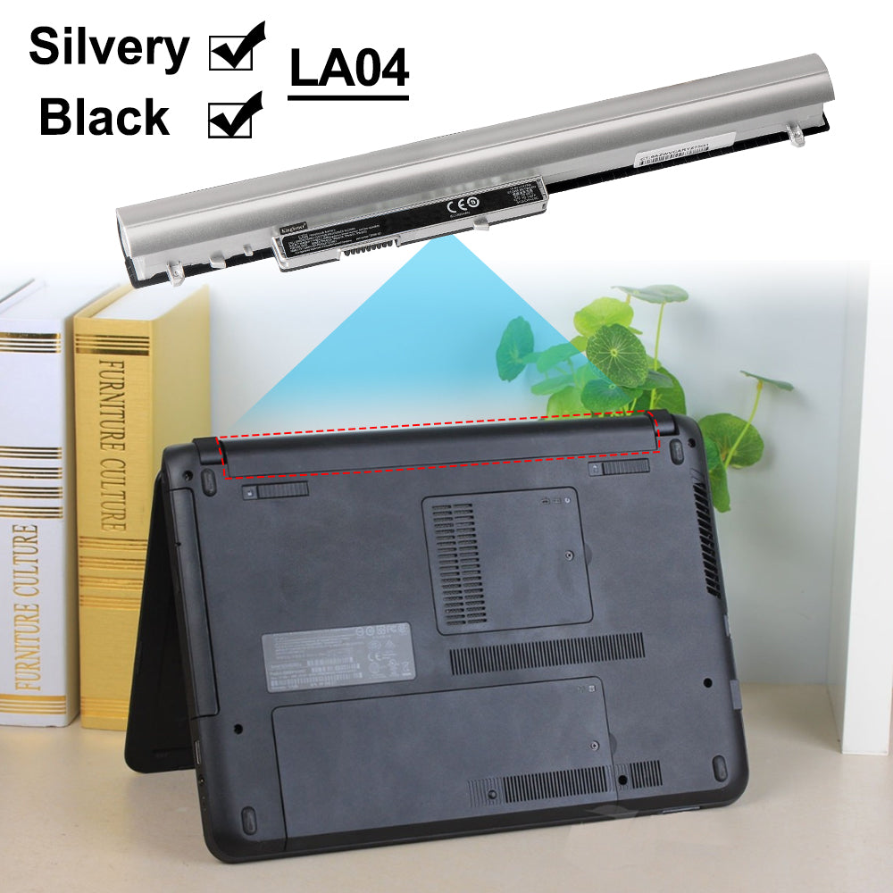 LA04 silver and black laptop batteries compatible with HP Pavilion, drop-in replacement