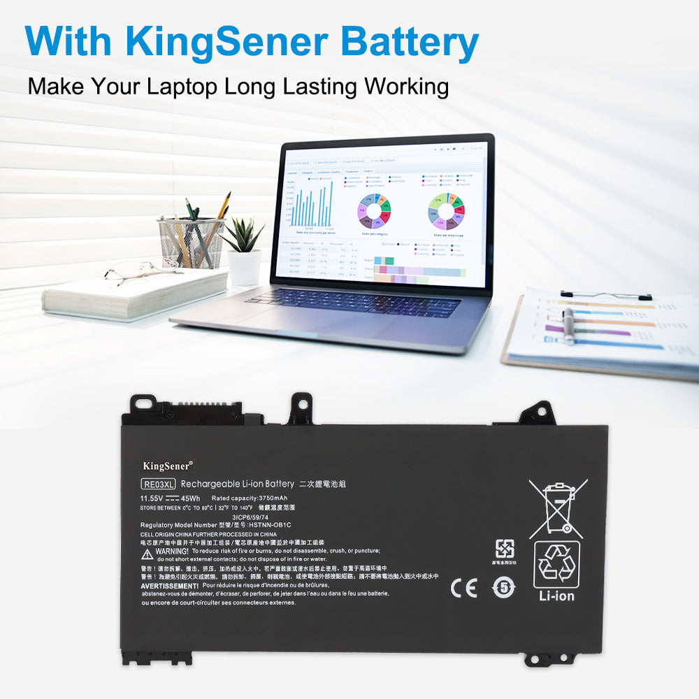 HP RE03XL replacement Li-ion laptop battery 11.55V 45Wh 3750mAh for long lasting working performance