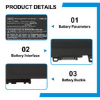 HP RE03XL replacement Li-ion laptop battery 11.55V 45Wh specs with 12-pin interface and metal buckle